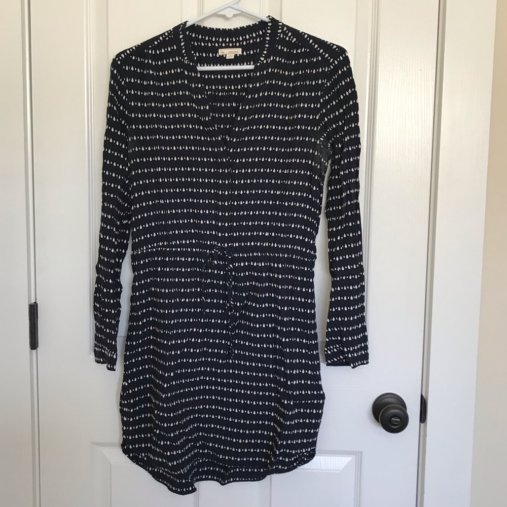 Navy and white long sleeve print dress